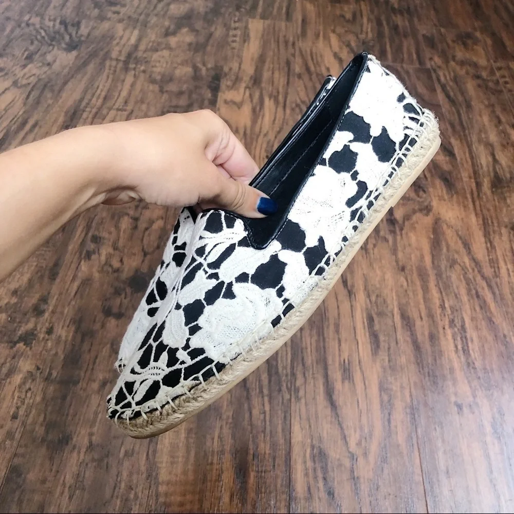 Cole Haan • Palermo lace espadrilles flats slip on loafers black leather cream
